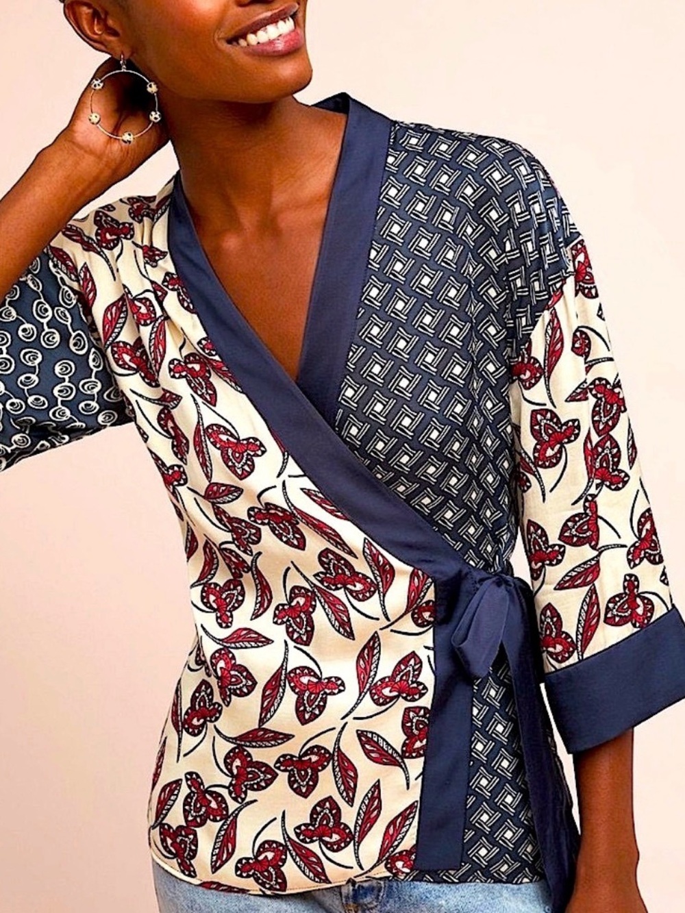 Anthropologie Patchwork Kimino Wrap Blouse, NEW